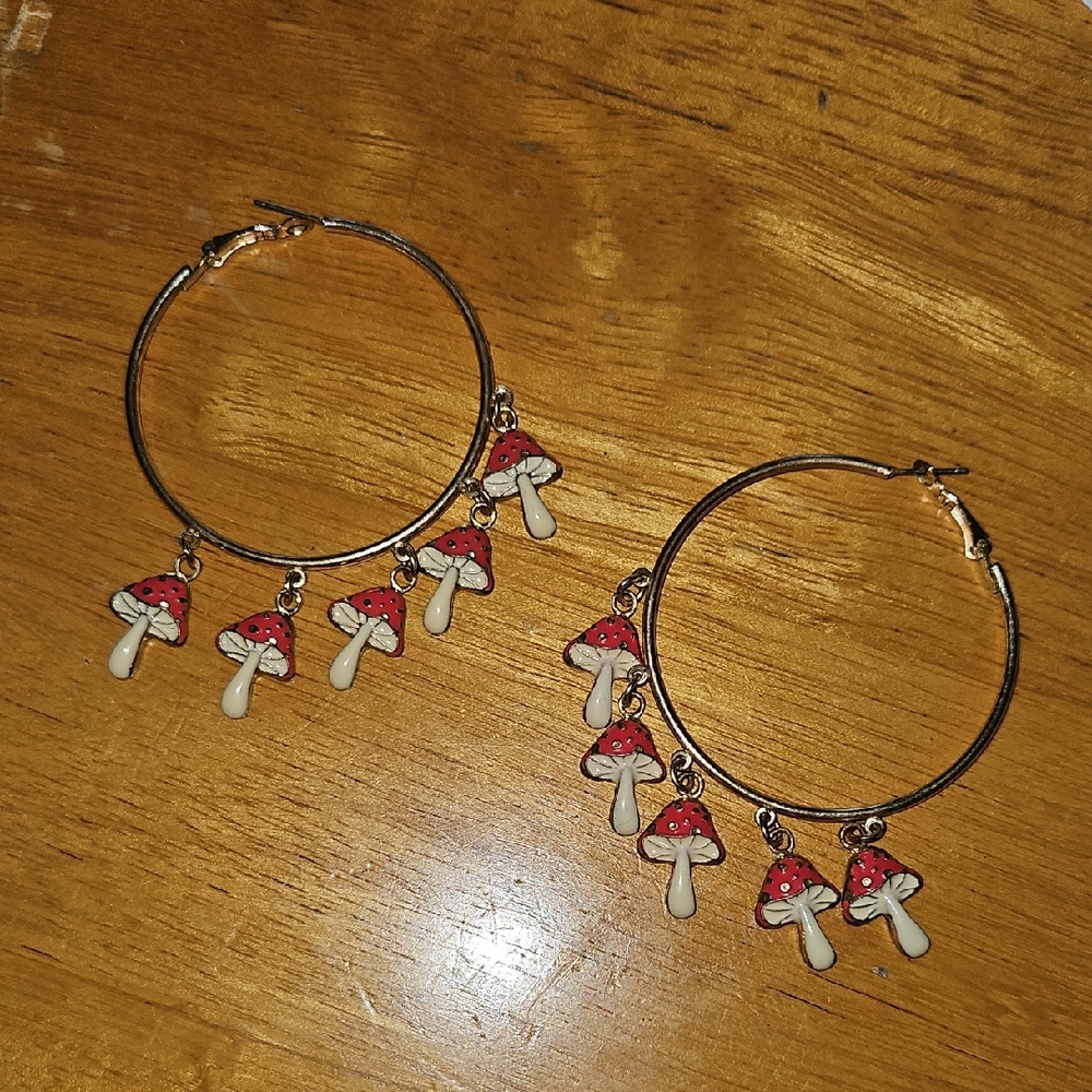 Mushroom Charm Hoop Earrings